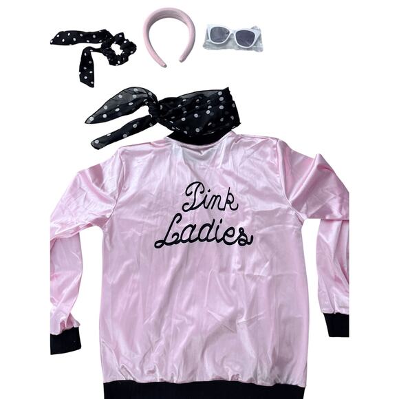NEW Grease 1950s Pink Lady's Satin Jacket Halloween Costume 6 Piece Set Sz Small - Picture 4 of 7